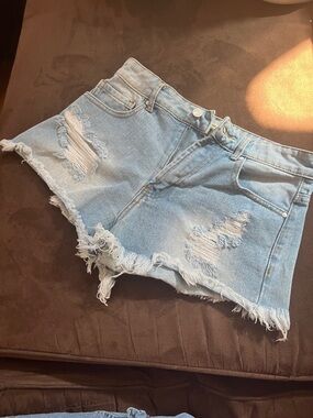 Forever 21 Light Blue Distressed Denim Cutoff Shorts